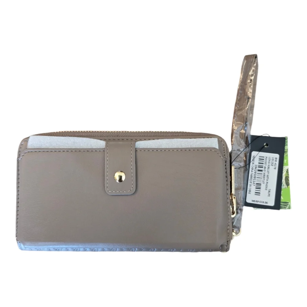 Badgley Mischka Wallet Long with Phone Pocket Wristlet Taupe 8" x4" - Picture 5 of 14